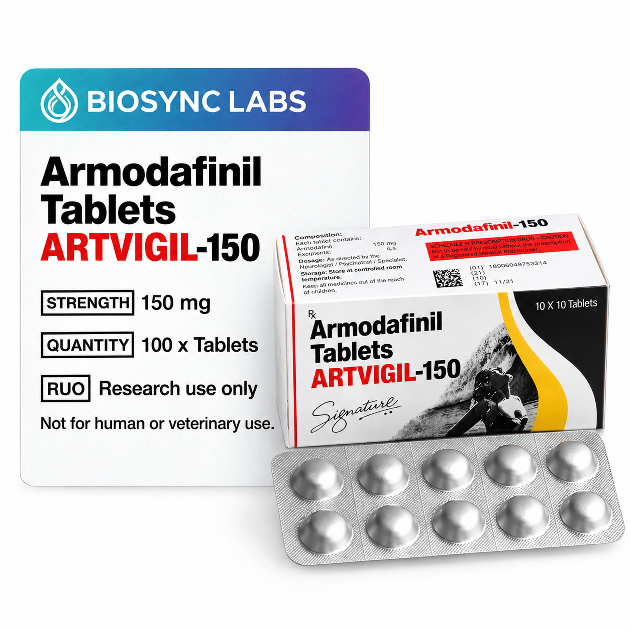 Armodafinil-Produktpräsentation mit Blisterpackung